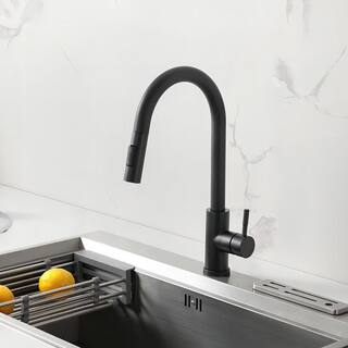 Satico Amuring Single Handle Pull Out Sprayer Kitchen Faucet with cUPC Certification in Matte Black XL8800F