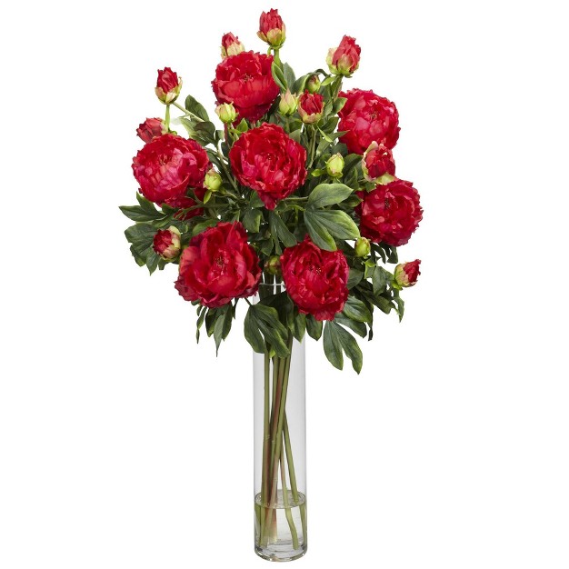 Nearly Natural 32-in Peony With Cylinder Silk Flower Arrangement