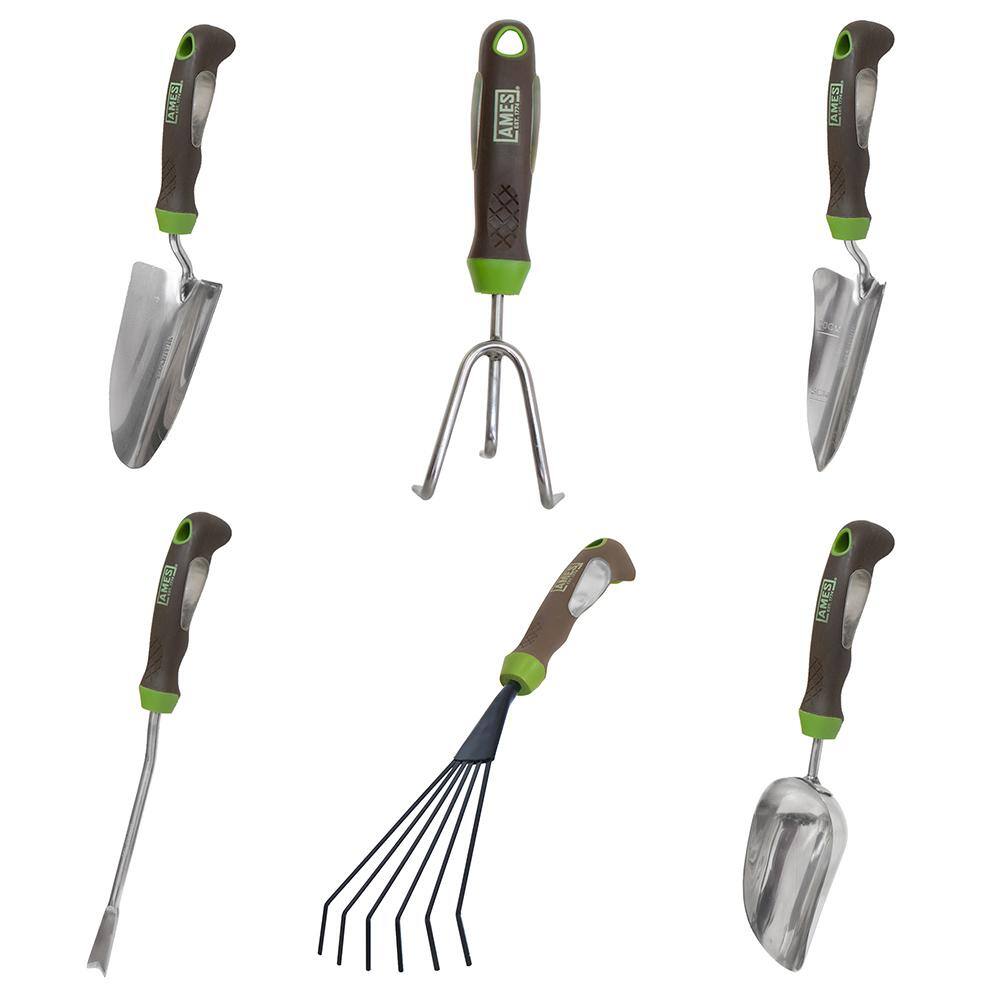 Ames 6-Piece Garden Tool Set - Hand Trowel Hand Weeder Hand Rake Hand Transplanter Hand Scoop and Hand Cultivator 24451009