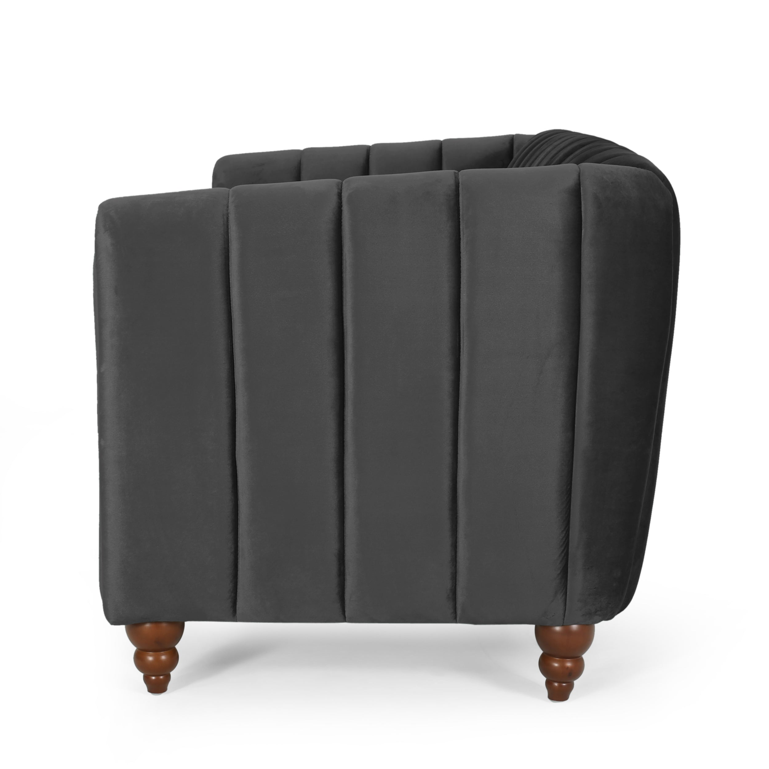 Noble House Missoula Velvet Channel Stitch 3 Seater Sofa, Black