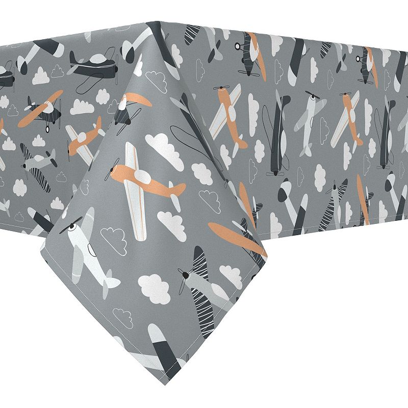 Rectangular Tablecloth， 100% Cotton， 52x104， Retro Planes in the Sky