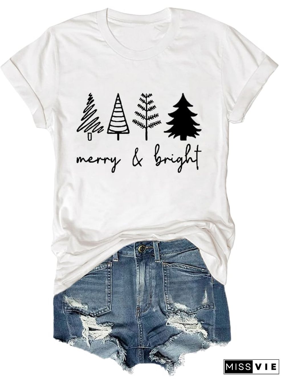 Merry And Bright Women's Christmas Print Short Sleeve T-Shirt