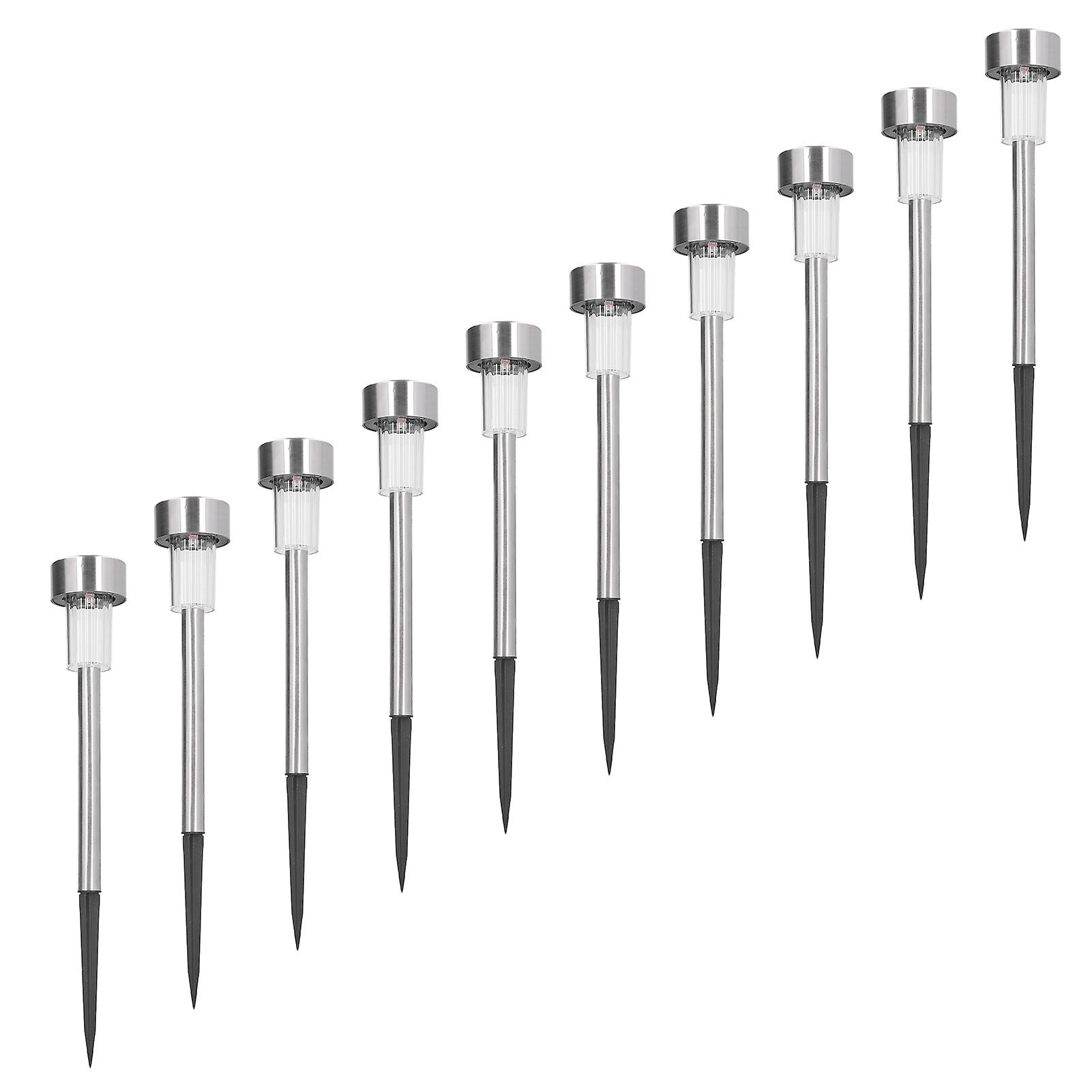 10Pcs Solar Lawn Lamp LED Landscape Garden Lights IP44 Waterproof Stainless Steel for Outside Yard GroundWarm White Light