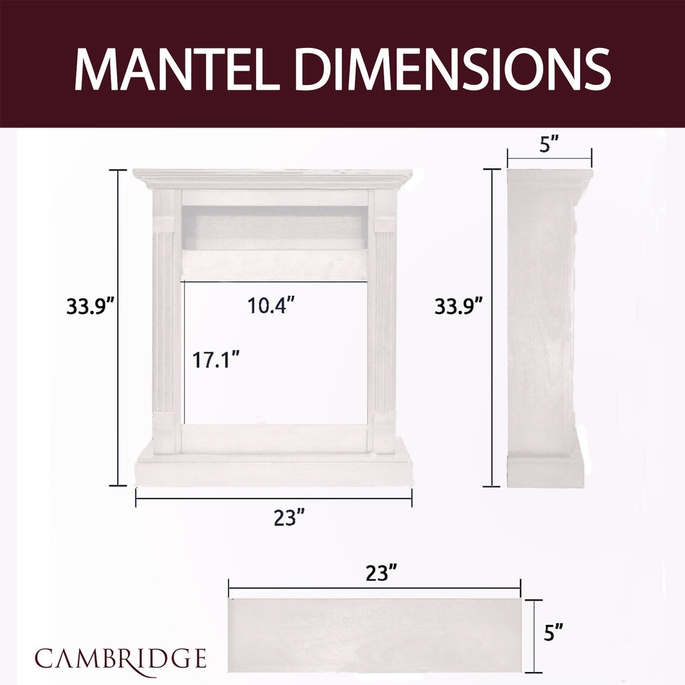 Cambridge Sienna 34 In. Electric Fireplace w/ Enhanced Log Display and White Mantel