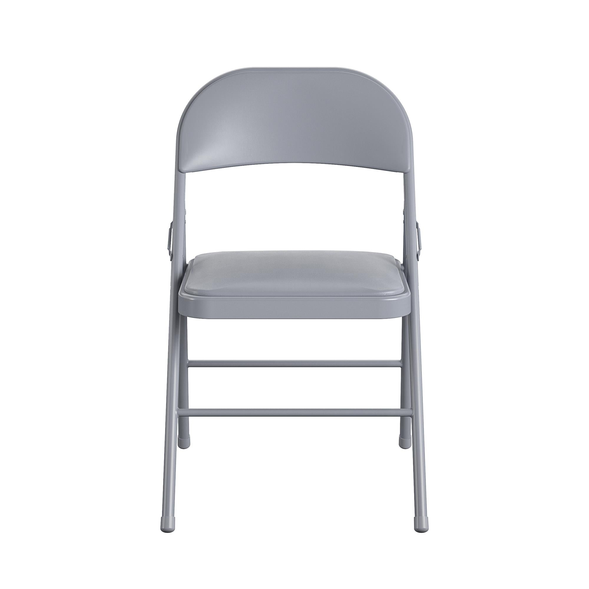 COSCO Premium Vinyl Padded Metal Folding Chair, Double Braced, Gray, 4-Pack