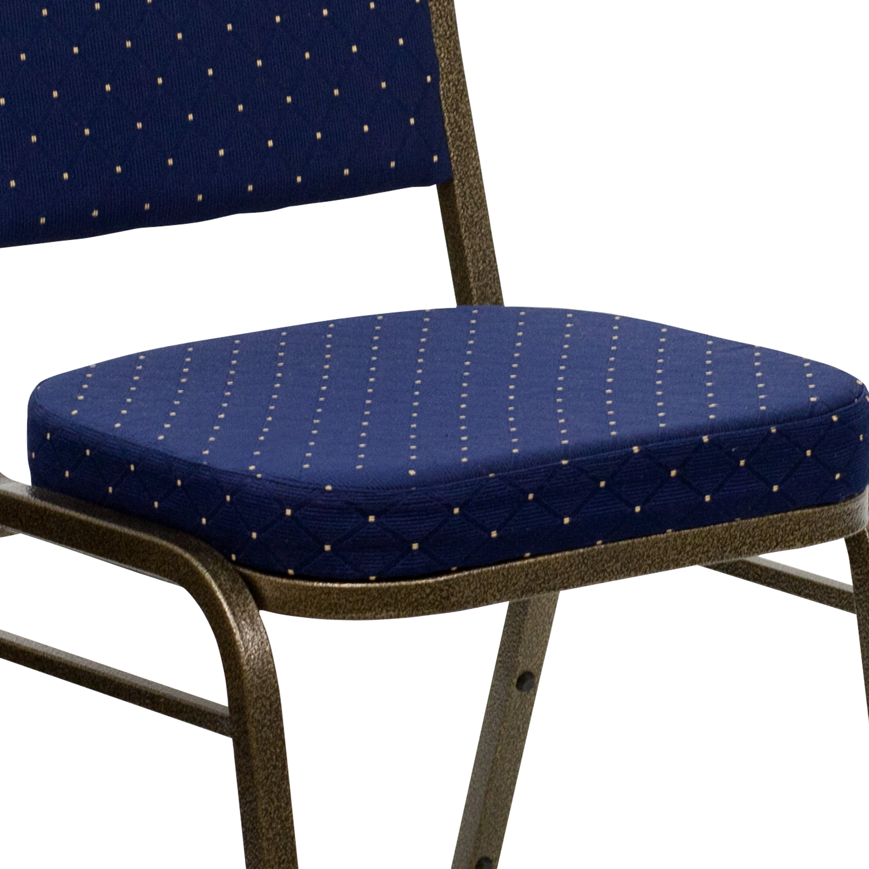 BizChair Crown Back Stacking Banquet Chair in Navy Blue Dot Patterned Fabric - Gold Vein Frame