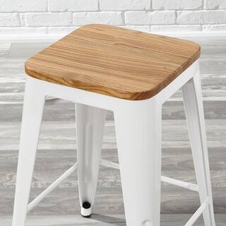 StyleWell Finwick White Metal Backless Counter Stool with Natural Wood Seat (Set of 2) SW801-24-WHT