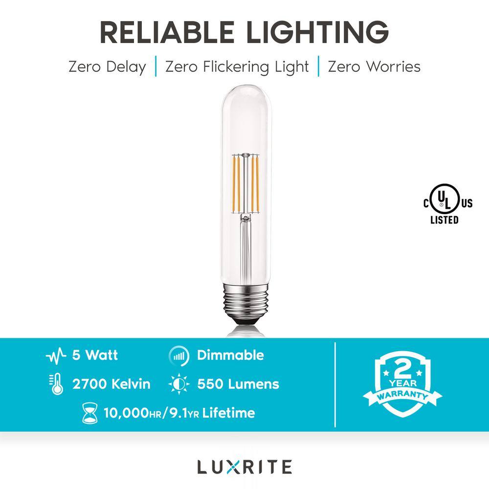 LUXRITE 60-Watt Equivalent T9 Dimmable Edison LED Light Bulbs UL-Listed 2700K Warm White (4-Pack) LR21625-4PK