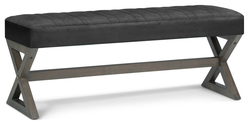 Salinger Large Ottoman Bench  Black Faux Leather   Transitional   Footstools And Ottomans   by Simpli Home Ltd.  Houzz