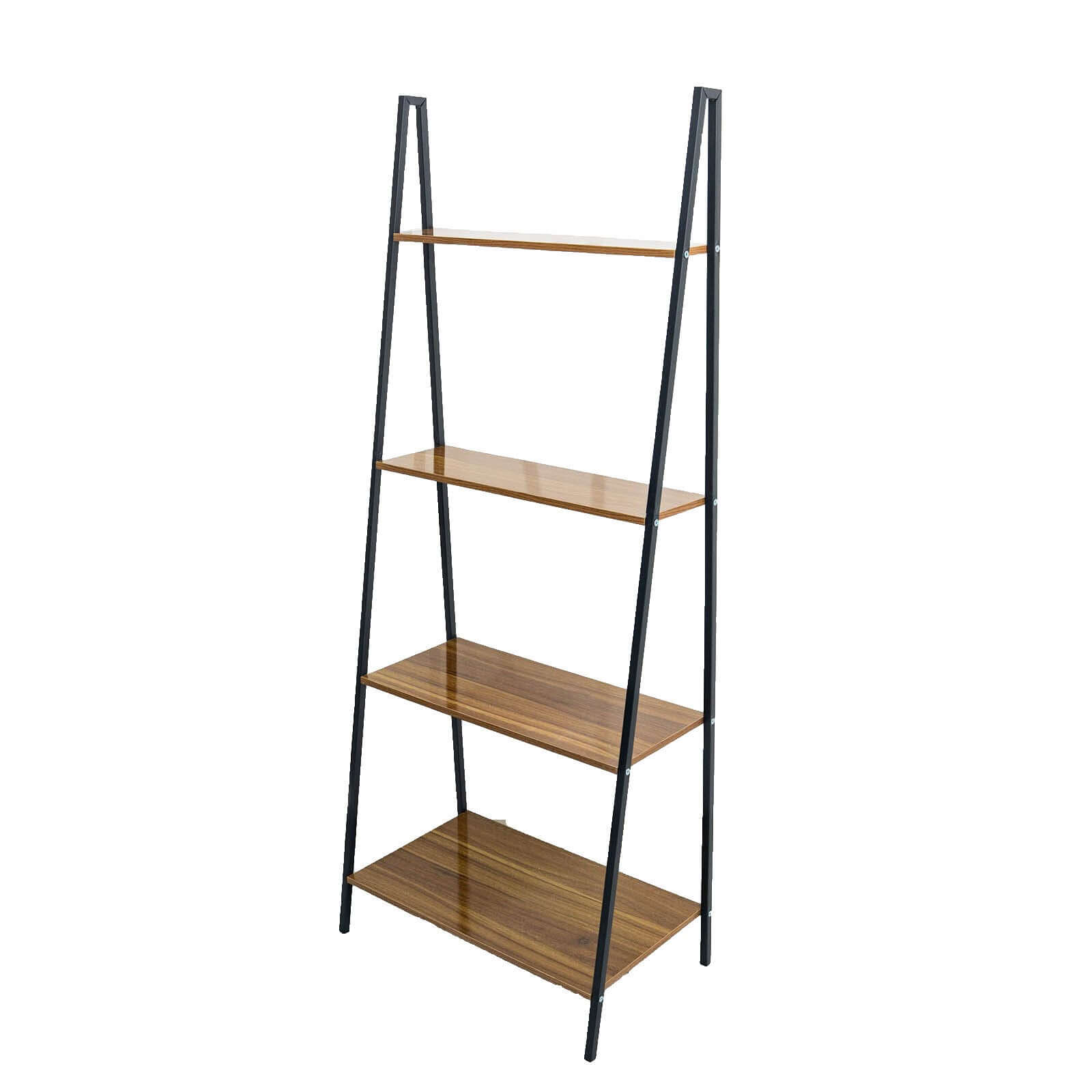 4-Tier Metal Leaning Ladder Bookshelf Stand With Natural Wood Racks for Events - 5ft