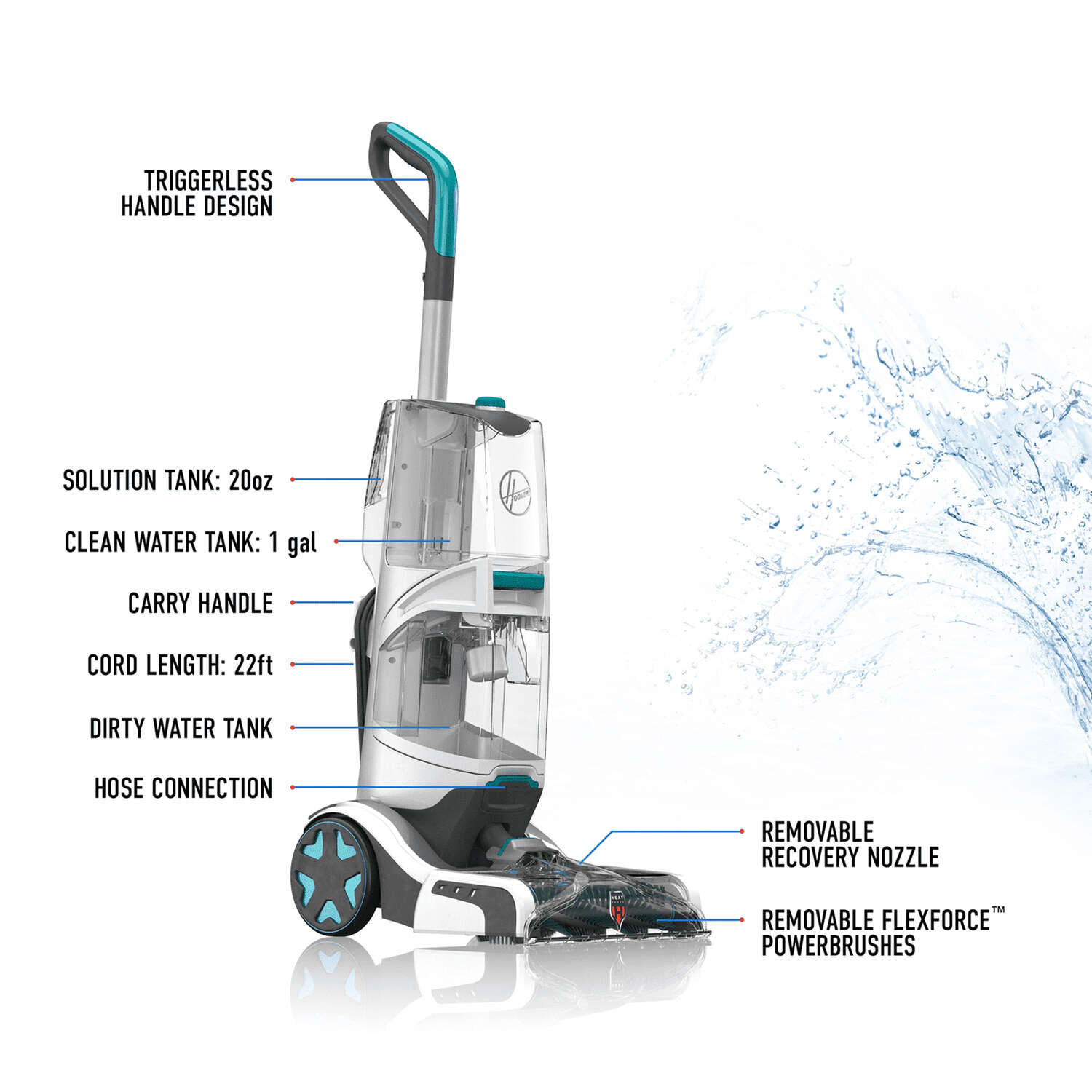 Hoover SmartWash Bagless Carpet Cleaner 10 amps Standard Multicolored