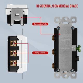 ENERLITES 15 Amp 120-Volt to 277-Volt Triple Paddle Rocker Decorator Light Switch Single Pole Residential Grade in White (3-Pack) 62755-W-3PCS