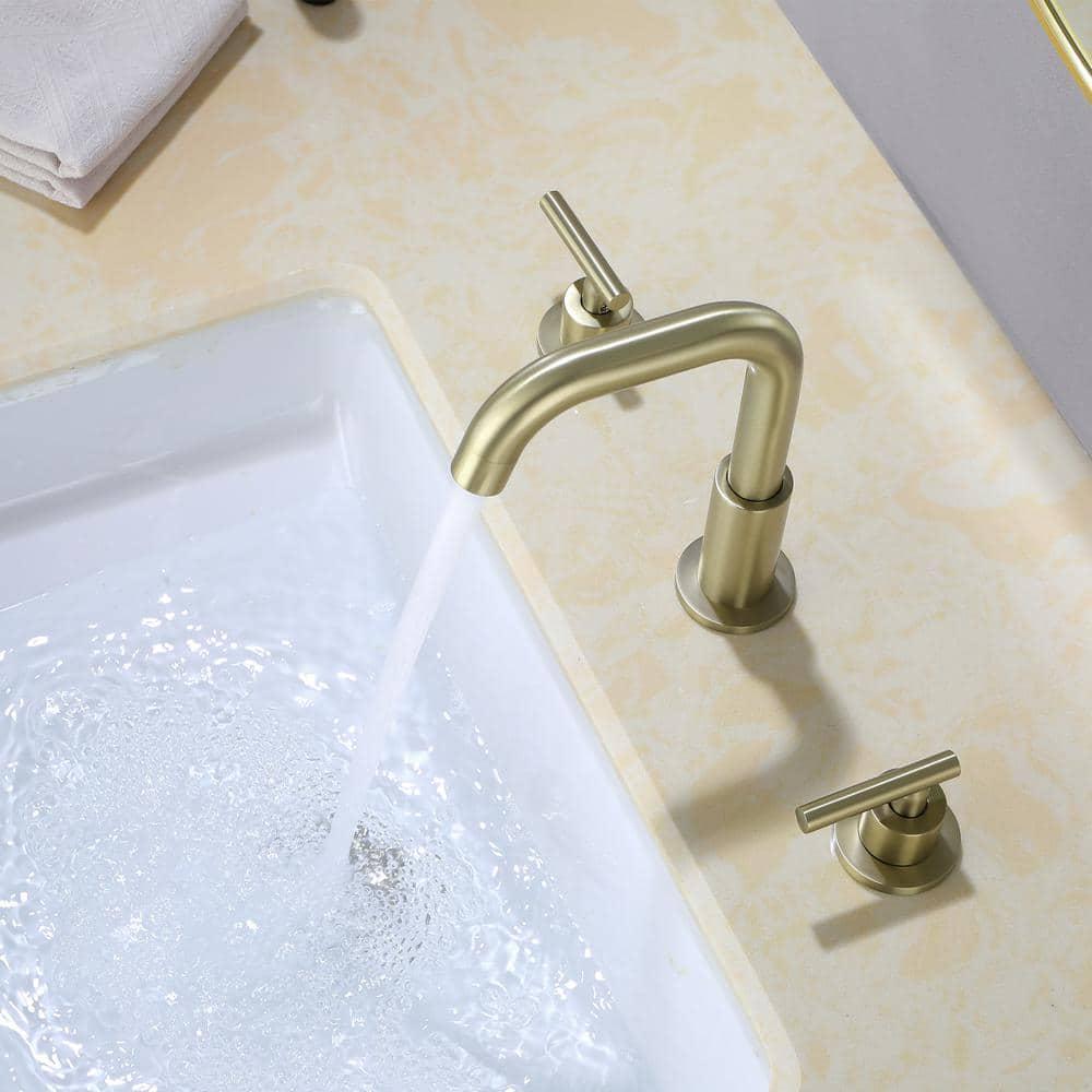 Boyel Living 8 in Widespread 2Handle MidArc Bathroom Faucet with Valve and cUPC Water Supply Lines in Brushed Gold