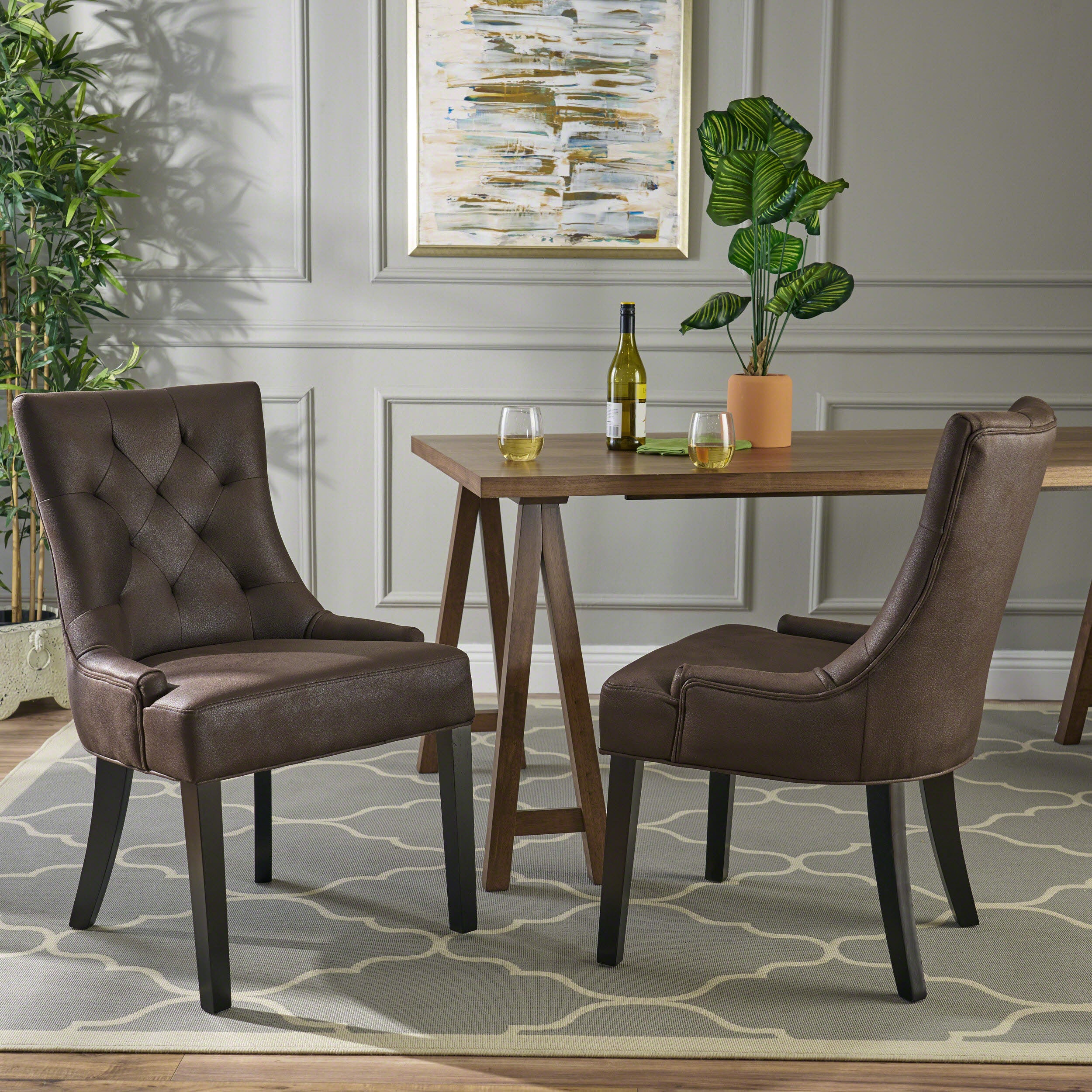 Sarah Traditional Microfiber Dining Chairs (Set of 2)