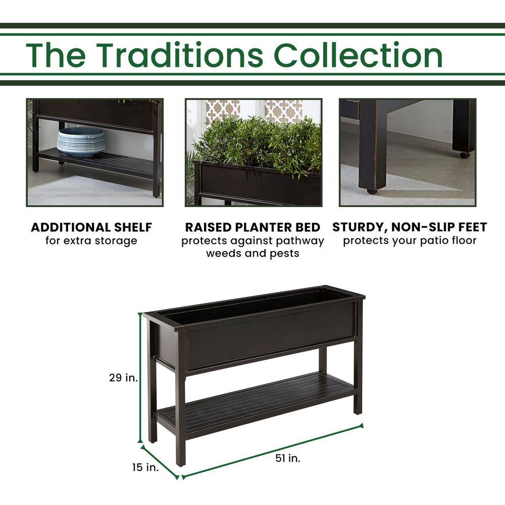 Hanover Traditions 51 in. Aluminum Raised Garden Bed Planter with Storage Shelf TRADELPLNTR