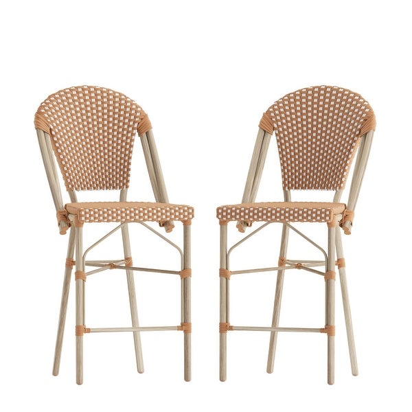 2 Pack All-Weather Commercial Paris Stools with Bamboo Print Frame