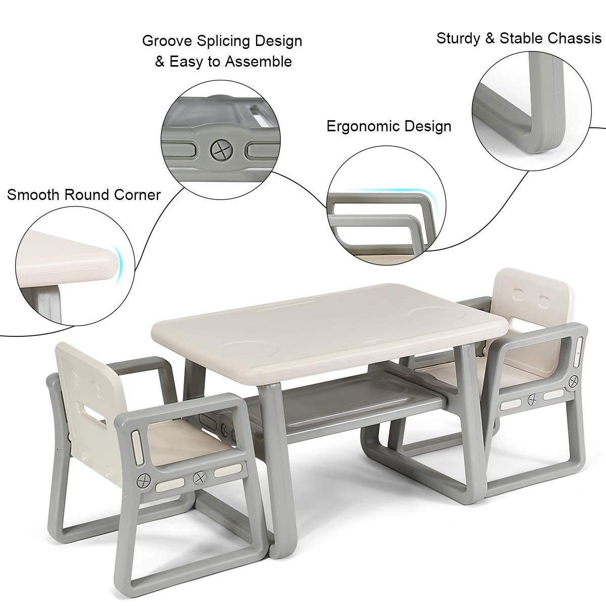 Kids Table and Chair Set, Children Activity Table & 2 Chairs