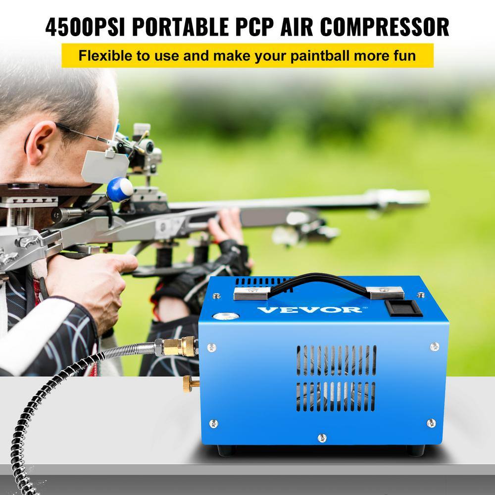 VEVOR PCP Air Rifle Pump 0.4 Gal. 4500 PSI Portable Electric Pancake Air Compressor with External Power Adapter Built-in Fan G220V110V12V-DULIV1