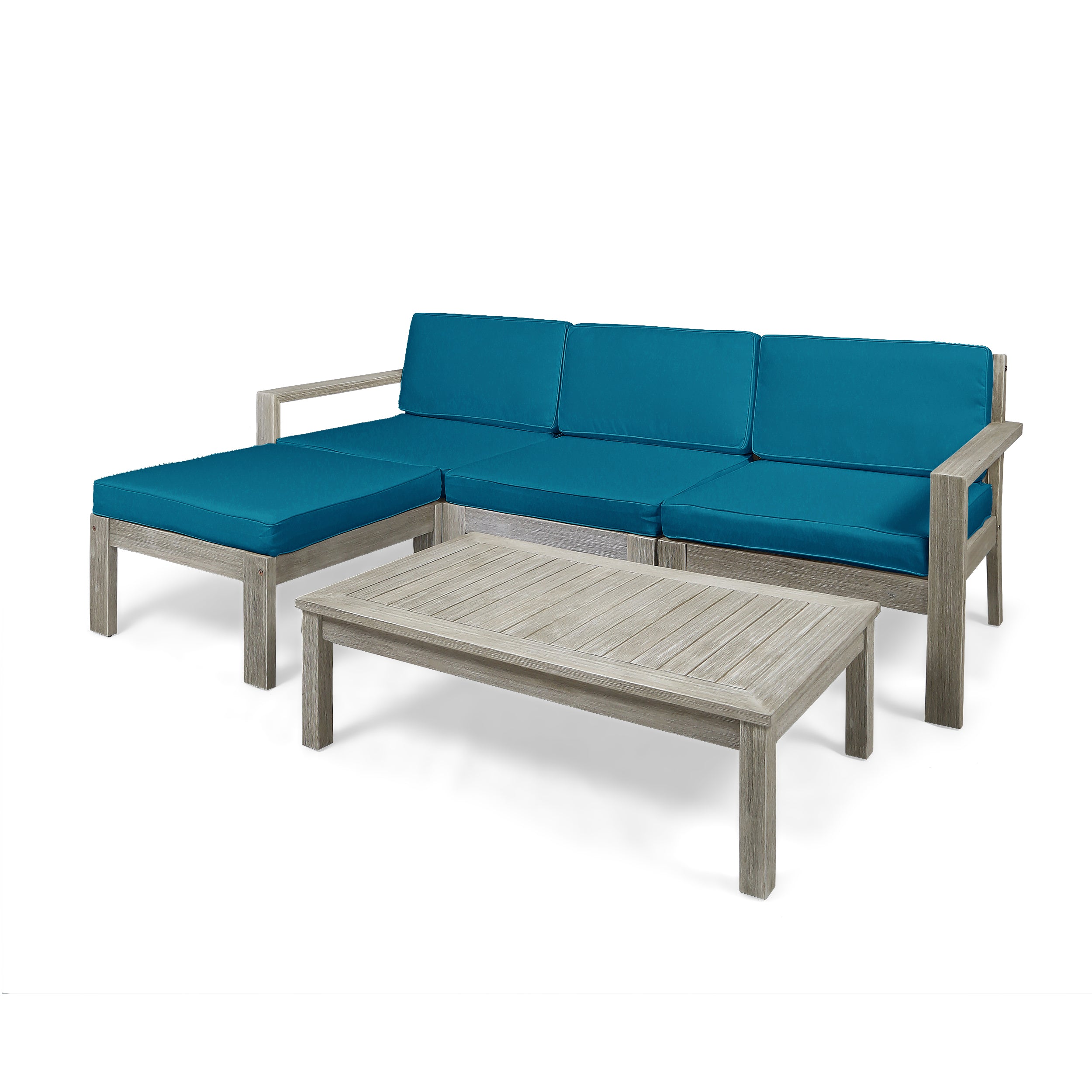 Makayla Ana Outdoor 3 Seater Acacia Wood Sofa Sectional with Cushions