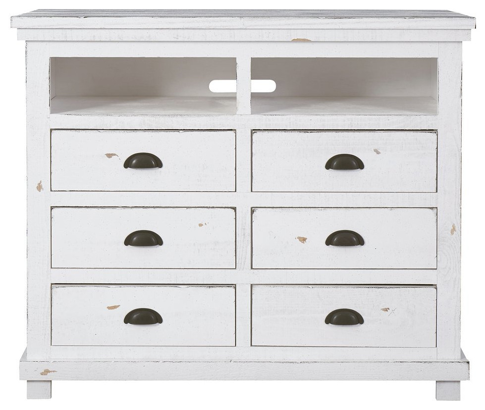 Media Chest  Distressed White   Farmhouse   Entertainment Centers And Tv Stands   by BisonOffice  Houzz