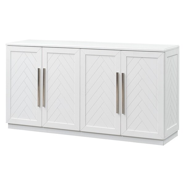 White Sideboard with Adjustable Shelves and Silver Handles