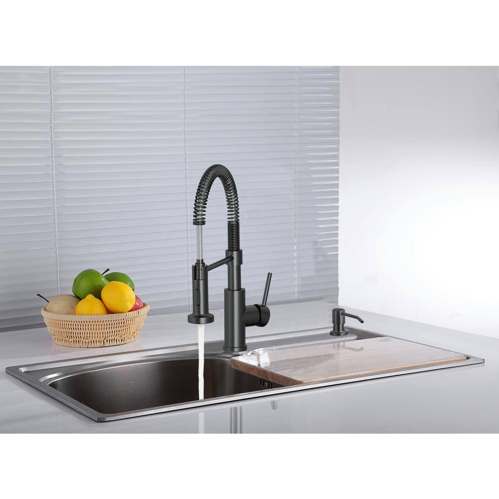 PRIVATE BRAND UNBRANDED Cartway Single-Handle Spring Pull-Down Sprayer Kitchen Faucet in Matte Black D005O