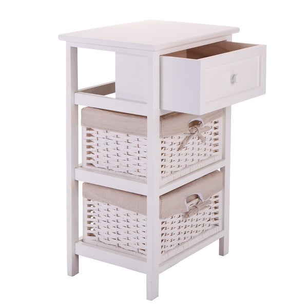 Single Drawer Double Basket Bedside Table in White - 15.7*11.8*24.8