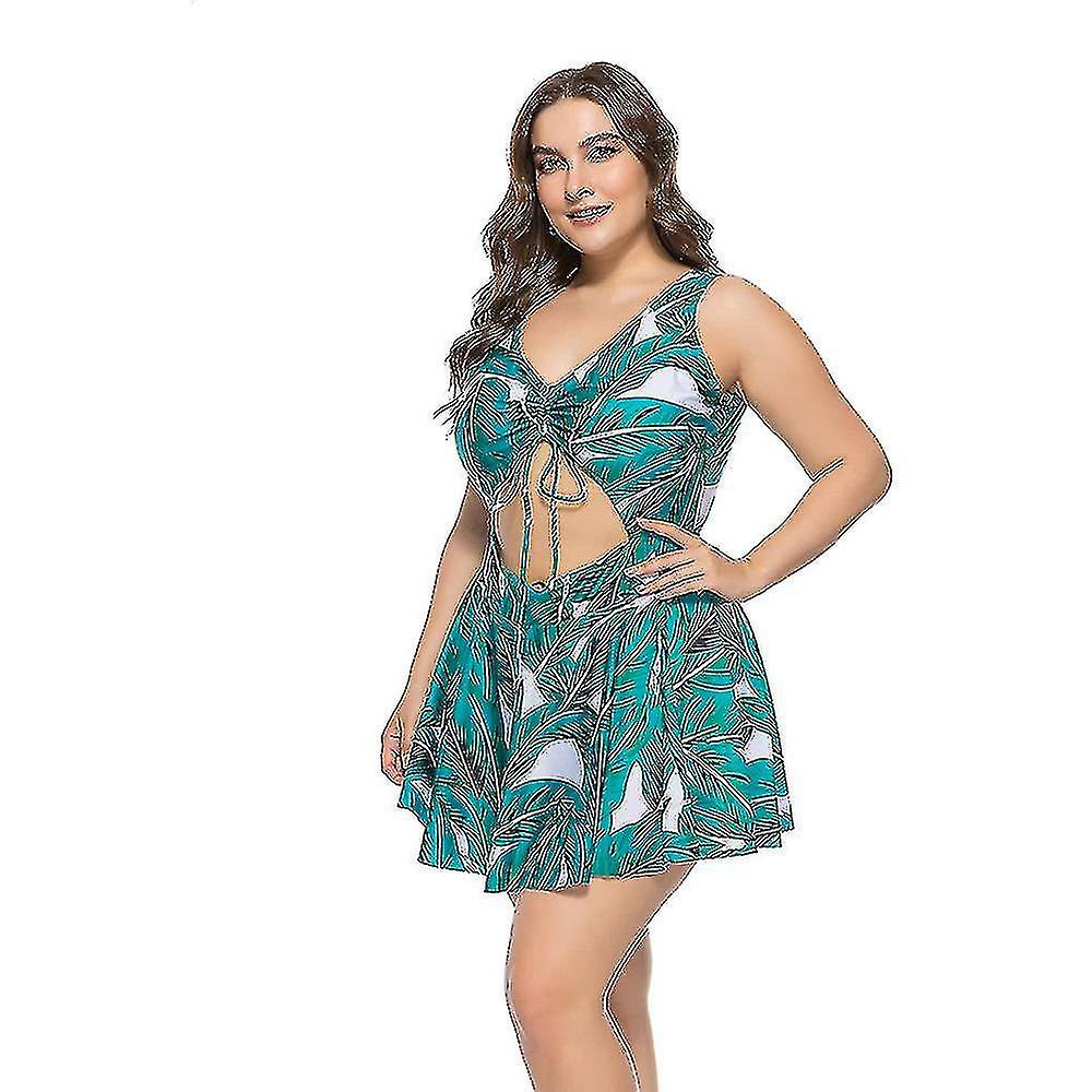 Plus Size Floral Print Halter Swimwear One Piece Pin Up Tankini Swimwear