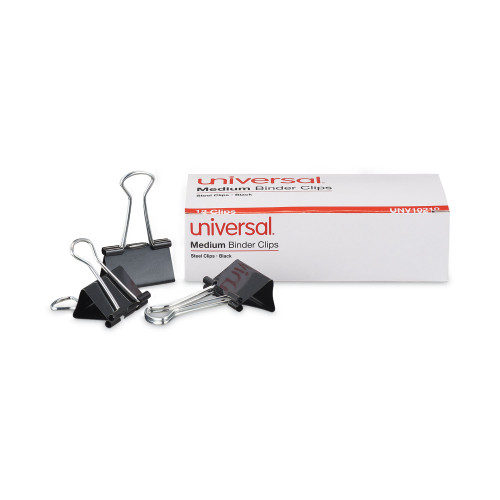 Universal Binder Clips， Medium， Black/Silver， 12/Box (10210)