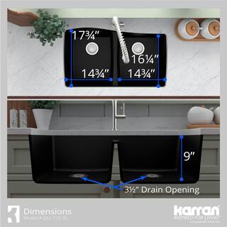 Karran Undermount Quartz Composite 33 in. 5050 Double Bowl Kitchen Sink in Black QU-720-BL