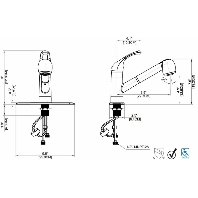 Ultra Faucets UF12000 Chrome Finish Single Handle Kitchen Faucet and Pullout Spray