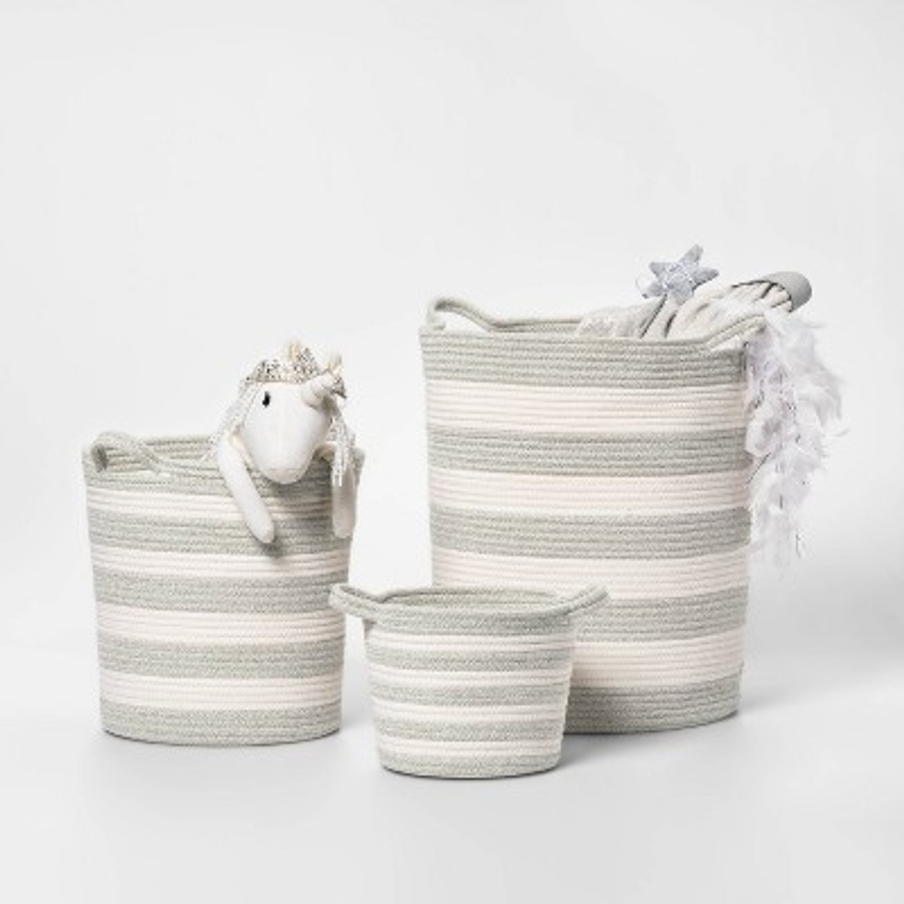 Medium Stripe Coiled Rope Gray - Pillowfort™