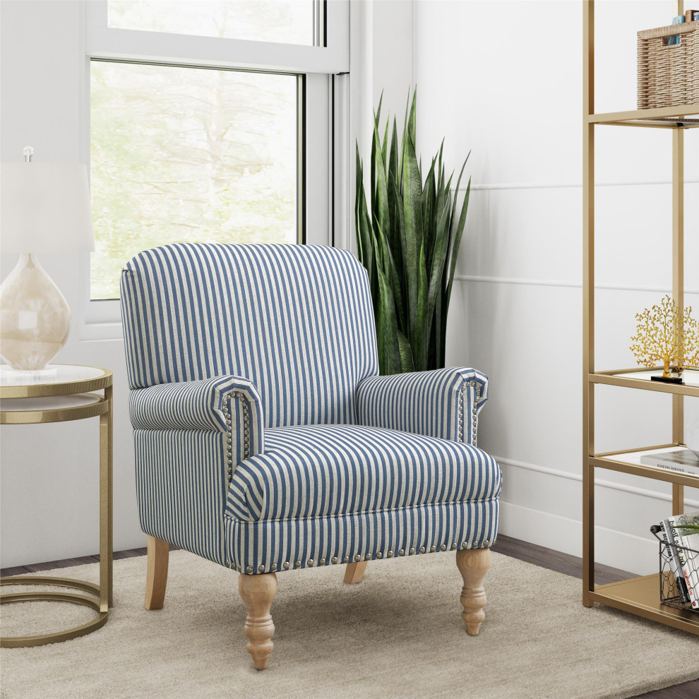 Classic Accent Chair  Turned Feet and Rolled Arms With Nailhead Trim   Traditional   Armchairs And Accent Chairs   by Declusia  Houzz