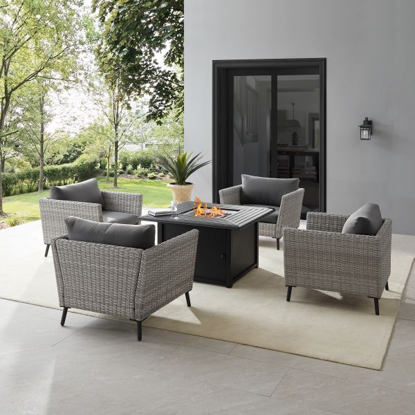 Richland 5Pc Outdoor Wicker Conversation Set W/Fire Table