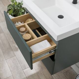 Domani Rawlins 24.5 in. W x 18.75 in. D Floating Bath Vanity in Viridian Green with Cultured Marble Top in White with Sink B24X20290