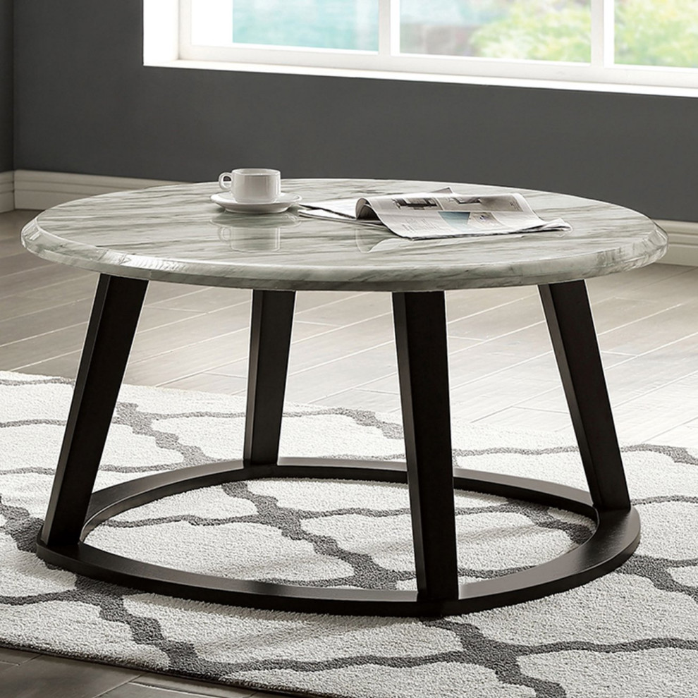 3 Pieces Coffee Table Set  Open Base With Round Faux Marble Top  Warm Gray/White   Transitional   Coffee Table Sets   by Declusia  Houzz