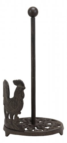 1 Cast Iron Rustic Rooster Chicken On Scroll Art Kitchen Paper Towel Holder Stand EBR02