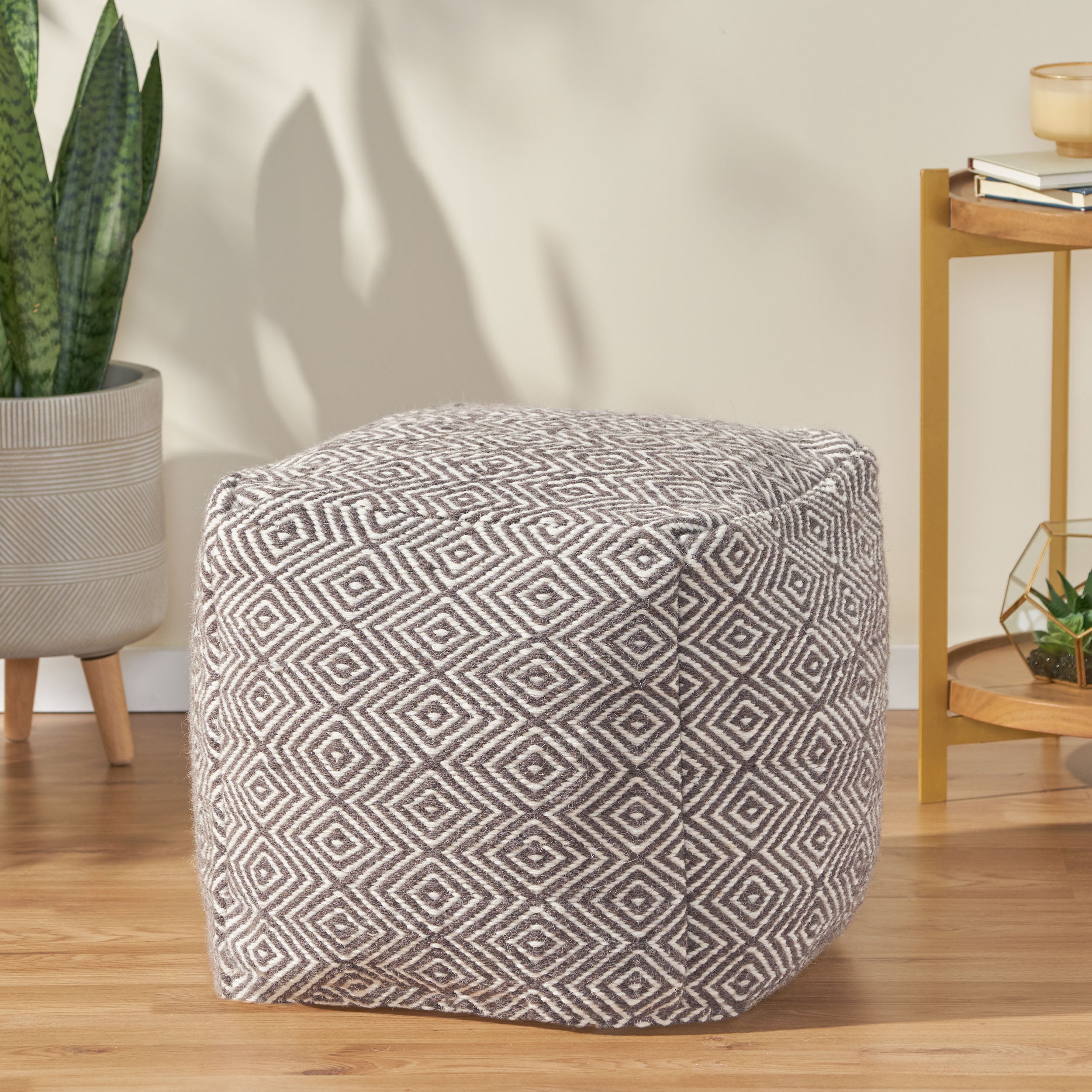 Banu Hand Loomed Boho Fabric Cube Pouf