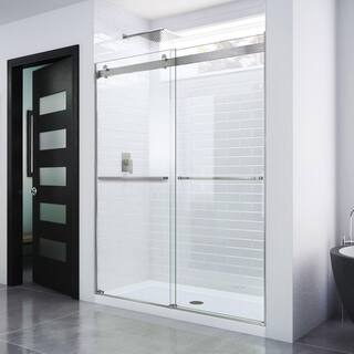 DreamLine Essence 56 to 60 in. x 76 in. Semi-Frameless Sliding Shower Door in Brushed Nickel SHDR-6360760-04