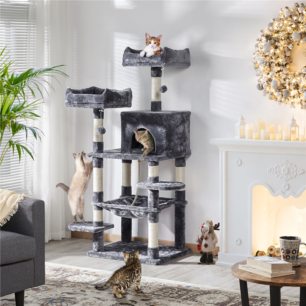 YaheeTech 59-in Cat Tree and Condo Scratching Post Tower， Dark Gray