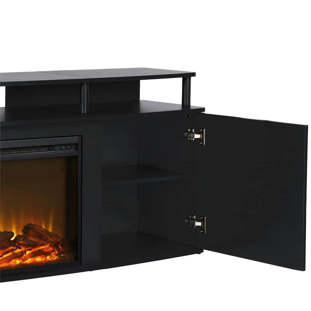 Ameriwood Home Windsor 631 in Freestanding Electric Fireplace TV Stand in Black Fits TVs up to 70 in