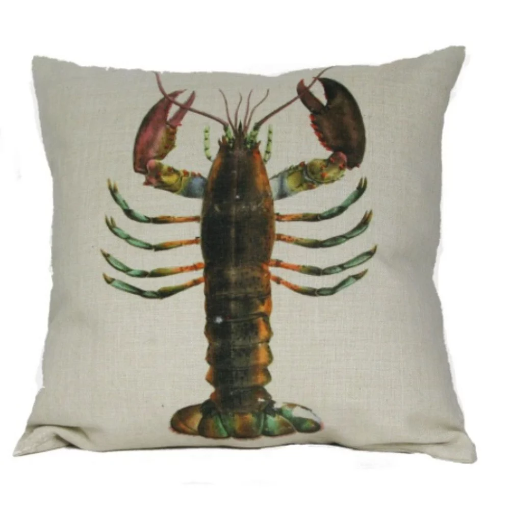 18 White and Brown Lobster Square Throw Pillow with Insert