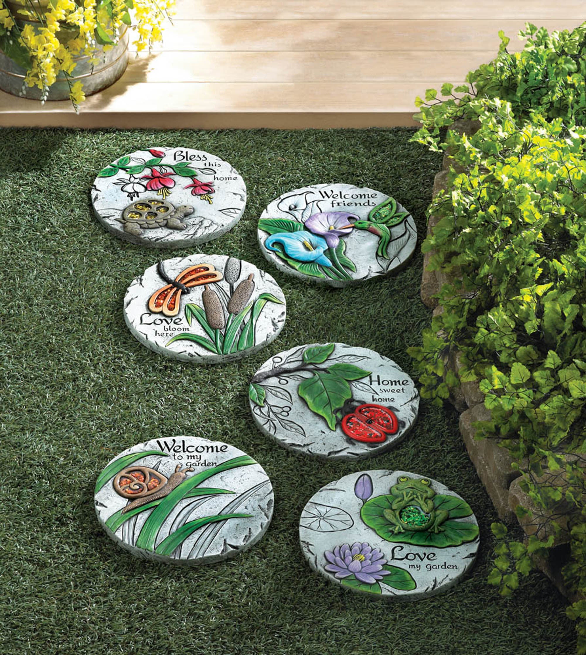 10.75" White and Green "Love Bloom Here" Outdoor Garden Stepping Stone