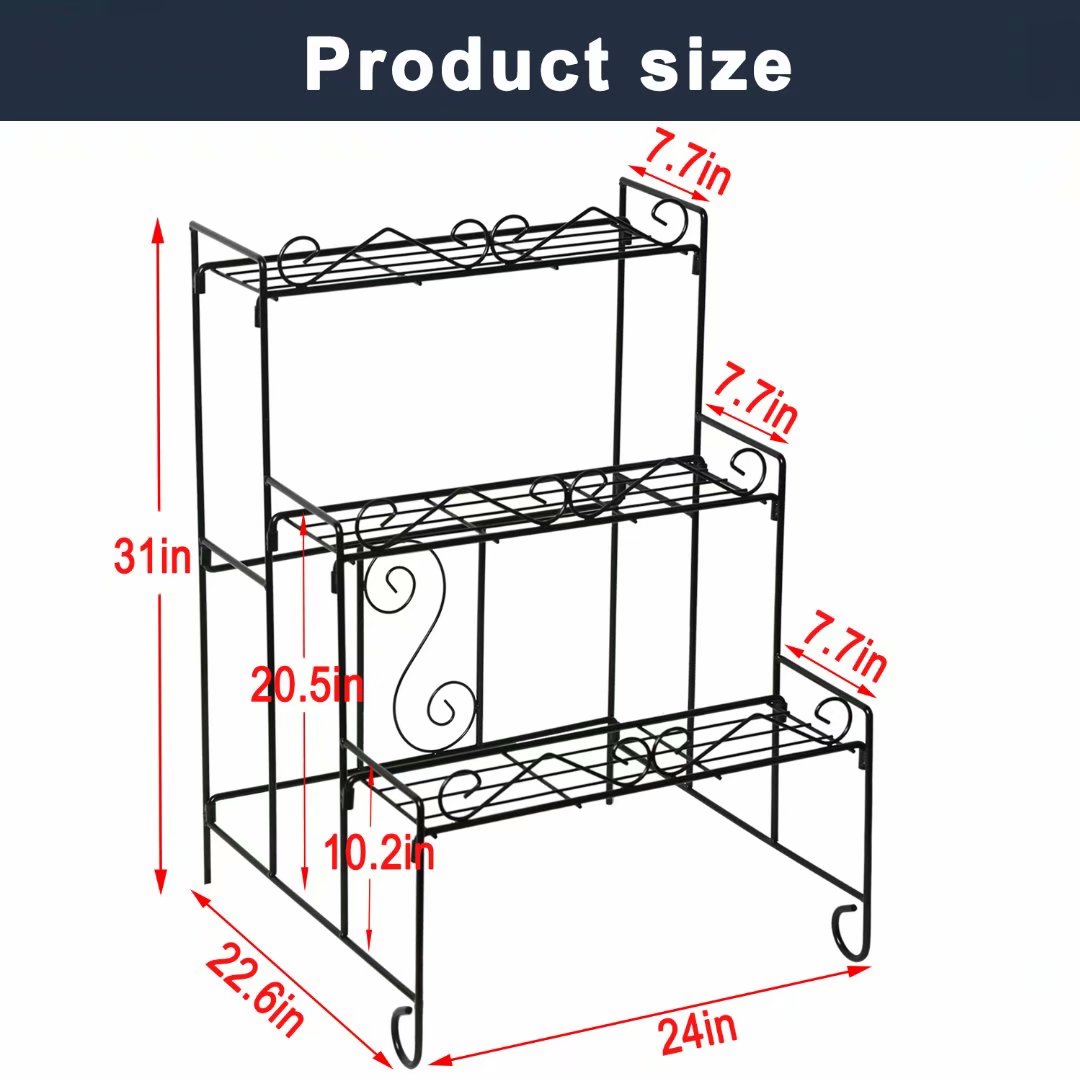 Cerbior 3-Layer Foldable Metal Plant Stand Black Rectangle Flower Pot Rack Holder