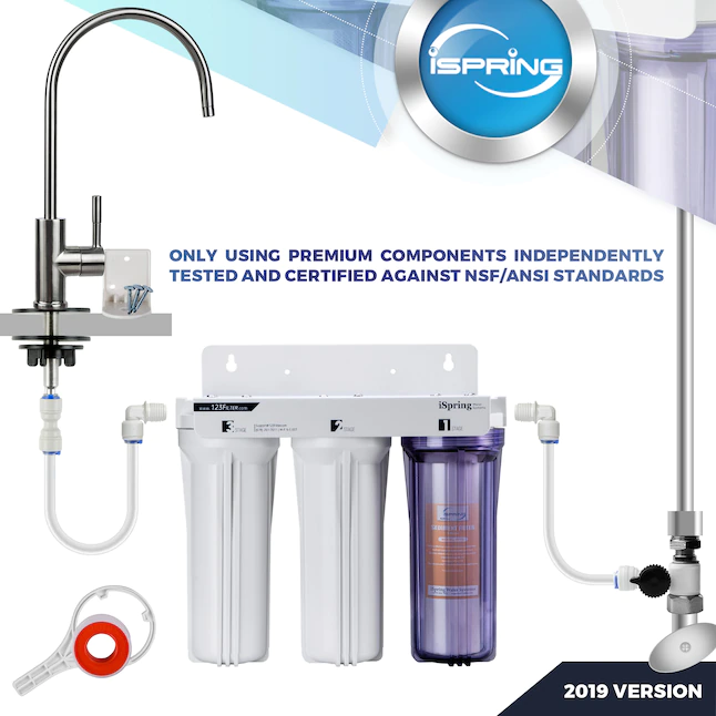 iSpring US31 Classic 3-Stage Under Sink Water Filtration System for Drinking， Tankless， High Capacity， Sediment + Carbon + Carbon (Newest Version)