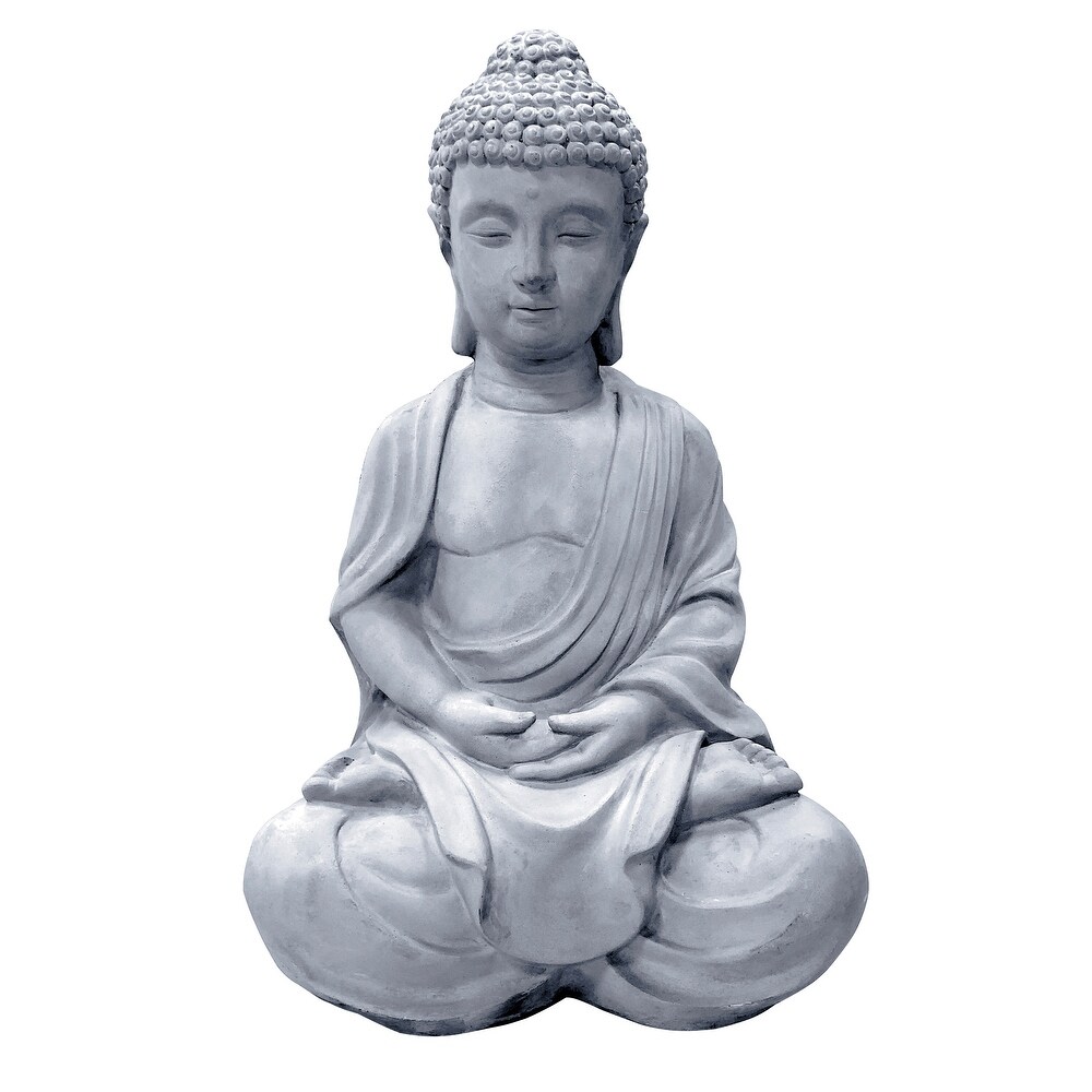 Kante Lightweight Sitting Meditating Buddha Zen Indoor Outdoor Statue  25.6 Inch Tall  Natural Concrete