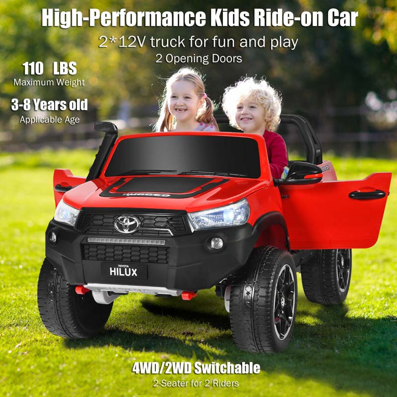 Licensed Toyota Hilux 2-Seater Kids Ride on Car 4WD 2x12V Battery Powered Riding Toy Truck with Remote