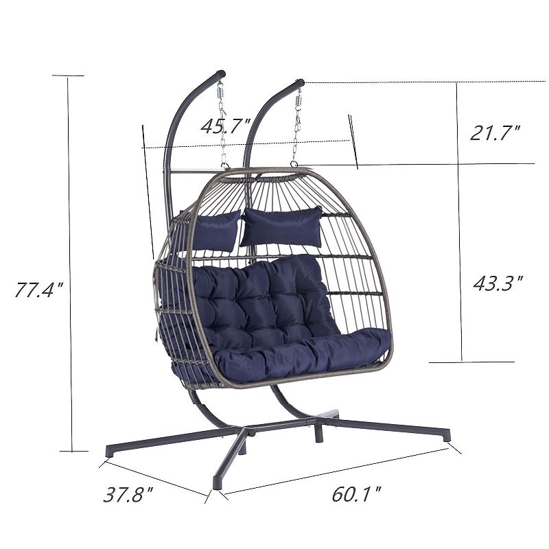 F.C Design 2 Person Outdoor Rattan Hanging Chair - Patio Wicker Egg Chair for Relaxation and Comfort