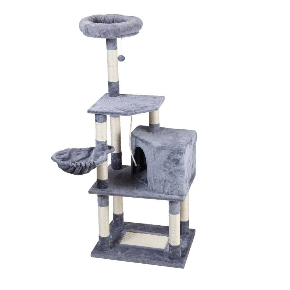 COZIWOW 58.3 in. Cat Tree 4-Tier Tower Kitty Play House Scratching Posts Gray CW12A0324