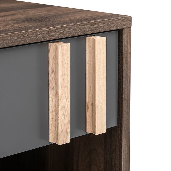 Wooden Nightstand with Usb Charging Ports， End Table for allway， Foyer， Den， Living Room，Gray+Walnut